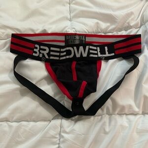 Breedwell Black with red Stripes Jockstrap with hardware for touchable codpiece